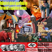 a collage with a group of people and an image of a flag