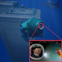 an image of a man in a submarine with a building in the background