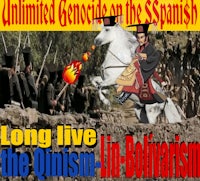 a man riding a horse with the words long live the oquin li - bolivarianism