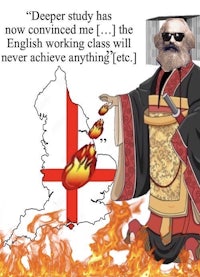 a cartoon of a man with a fire and a map of england