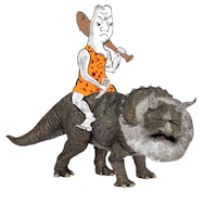 a cartoon of a man riding a dinosaur