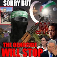 a poster with the words sorry but the genocide will stop