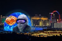 an image of a man in a space suit in front of the las vegas skyline