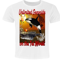 a white t - shirt with a whale on it and the words'unlimited gremlins on the ice