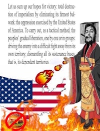 a cartoon of a man holding an american flag and a chinese flag